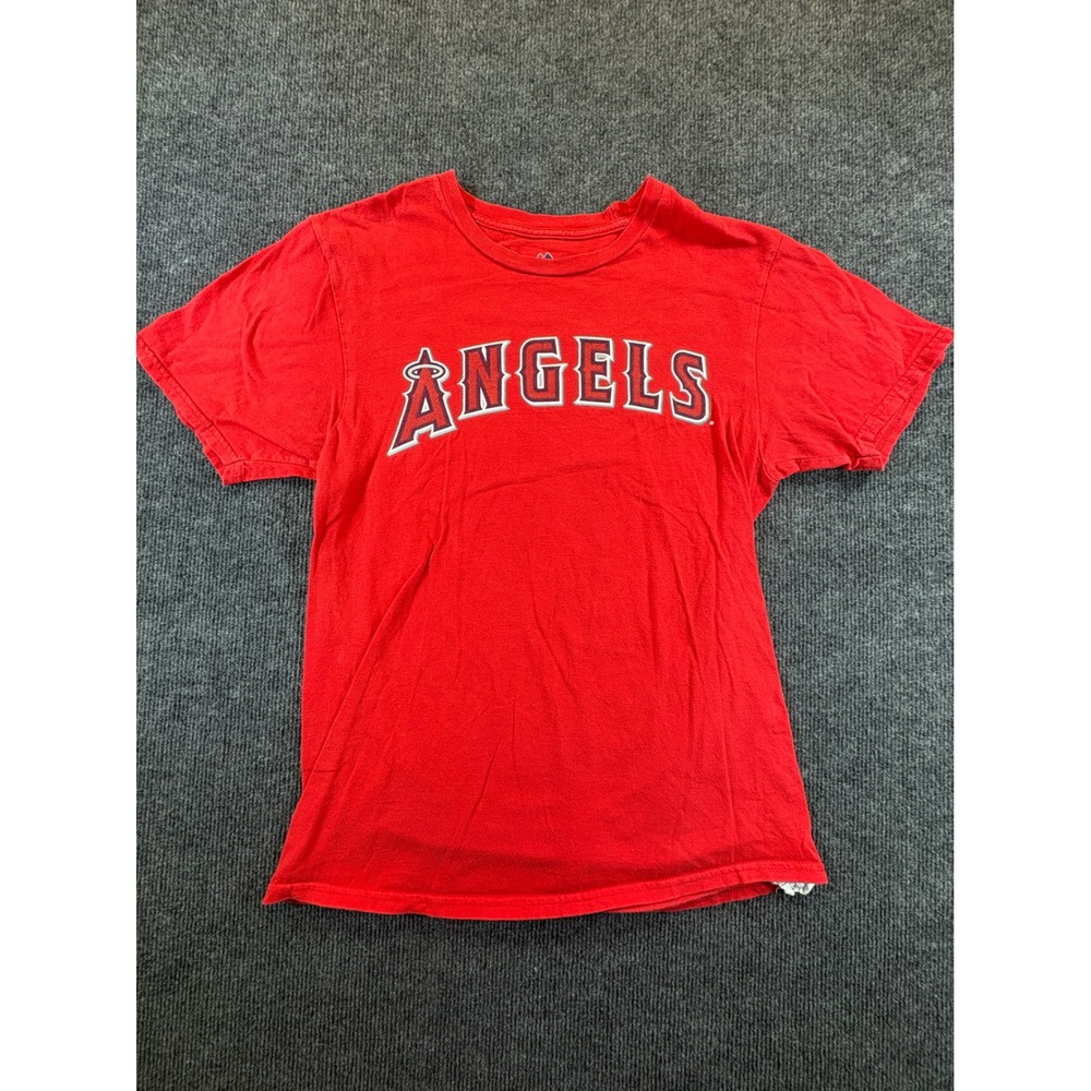 Majestic Los Angeles Angels Mike Trout 27 Red MLB Player T-Shirt Mens Small